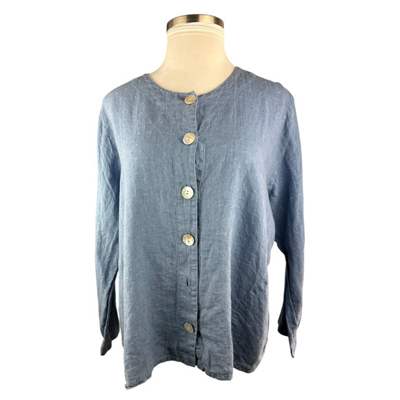 FLAX 2 Piece Linen Set Jacket & Sleeveless Shirt Blue Lagenlook Plus Size 1G 1X - Picture 16 of 16